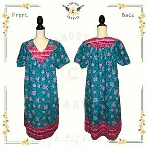 Vintage Loungees House Dress Geometric Womens Size Medium Multicolor w/ Pockets